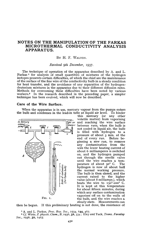 Notes on the manipulation of the Farkas microthermal conductivity analysis apparatus