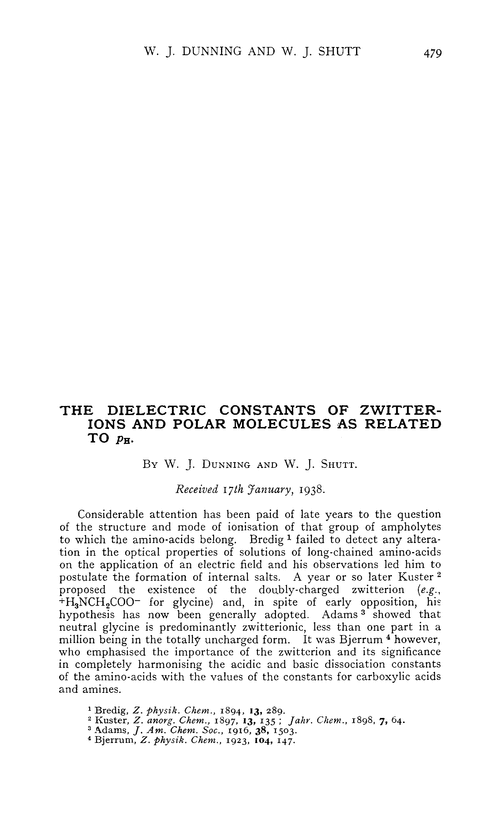 The dielectric constants of zwitterions and polar molecules as related to p