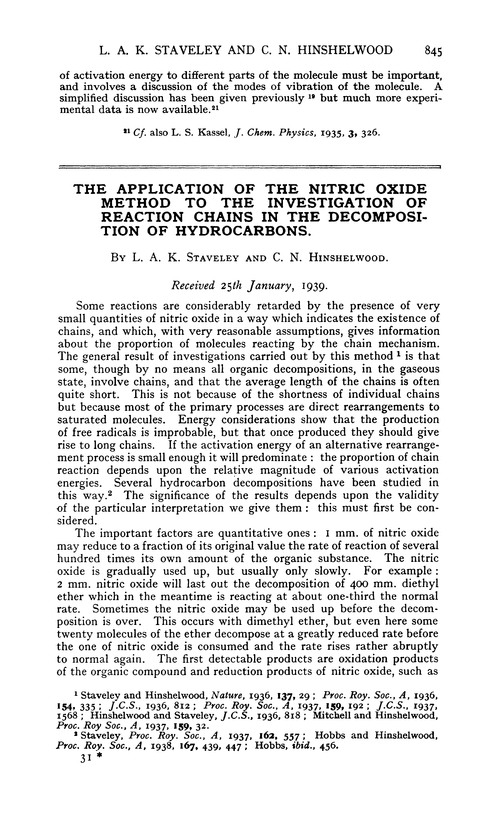 The application of the nitric oxide method to the investigation of reaction chains in the decomposition of hydrocarbons
