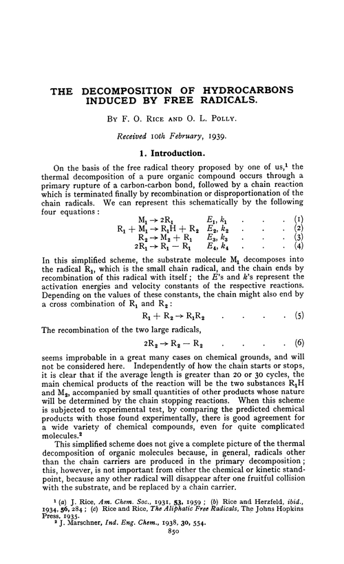 The decomposition of hydrocarbons induced by free radicals