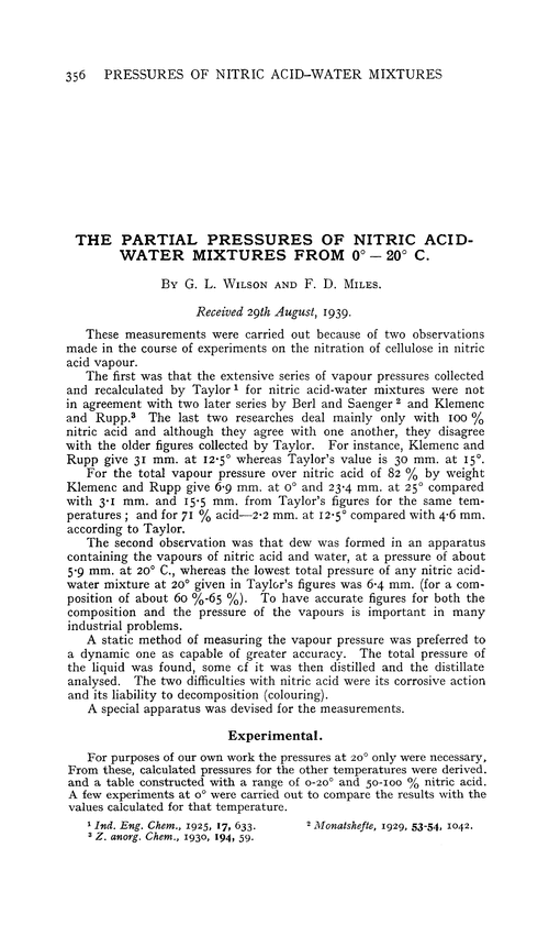 The partial pressures of nitric acid-water mixtures from 0°– 20° C