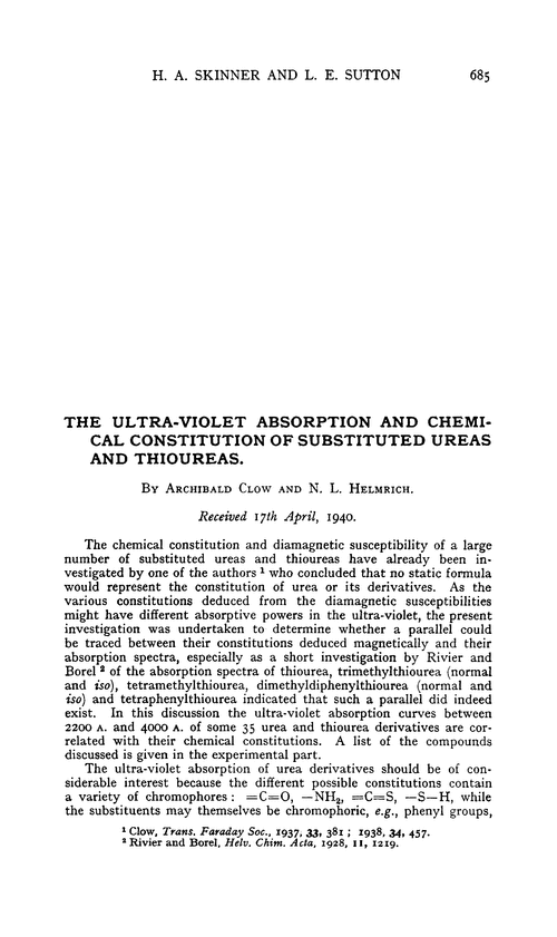The ultra-violet absorption and chemical constitution of substituted ureas and thioureas