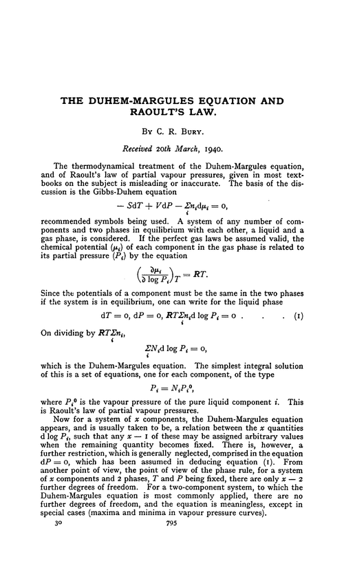 The Duhem-Margules equation and Raoult's law