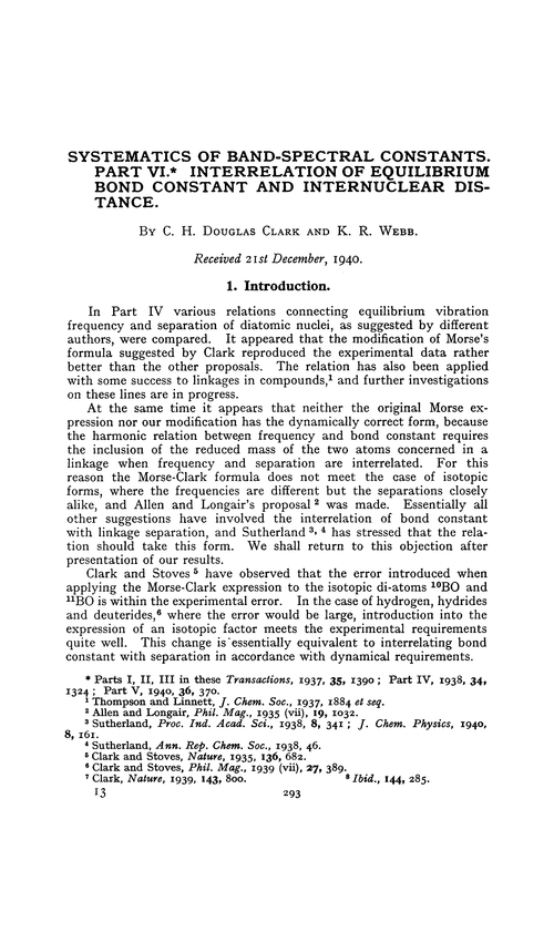 Systematics of band-spectral constants. Part VI. Interrelation of equilibrium bond constant and internuclear distance