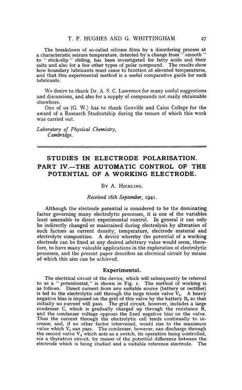 Studies in electrode polarisation. Part IV.—The automatic control of the potential of a working electrode