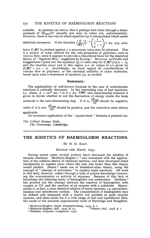 The kinetics of haemoglobin reactions