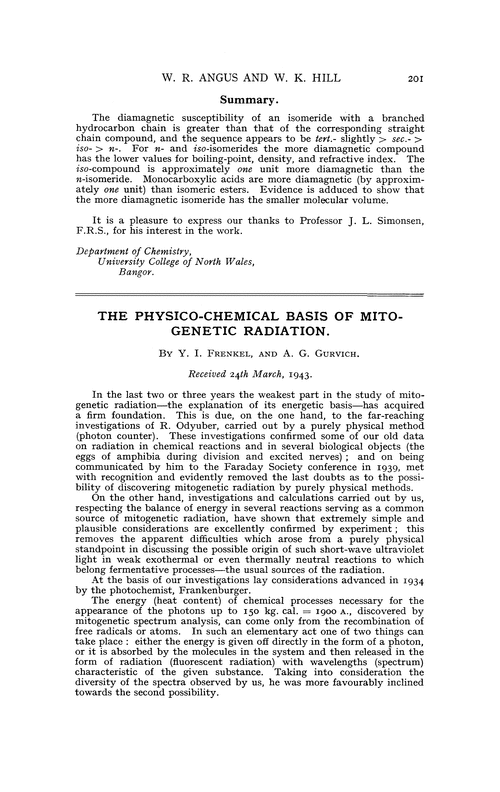The physico-chemical basis of mitogenetic radiation