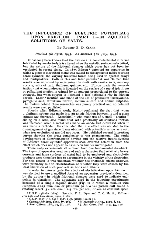 The influence of electric potentials upon friction. Part I.—In aqueous solutions of salts