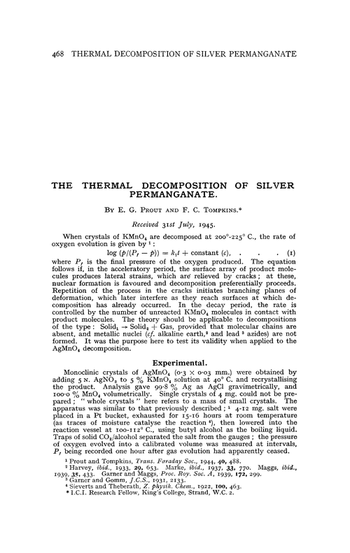 The thermal decomposition of silver permanganate