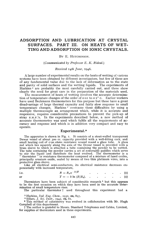 Adsorption and lubrication at crystal surfaces. Part III. On heats of wetting and adsorption on ionic crystals
