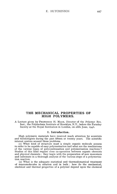 The mechanical properties of high polymers