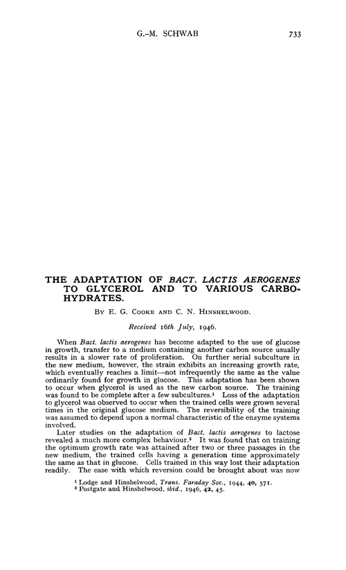The adaptation of Bact. lactis aerogenes to glycerol and to various carbohydrates