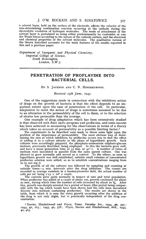 Penetration of proflavine into bacterial cells