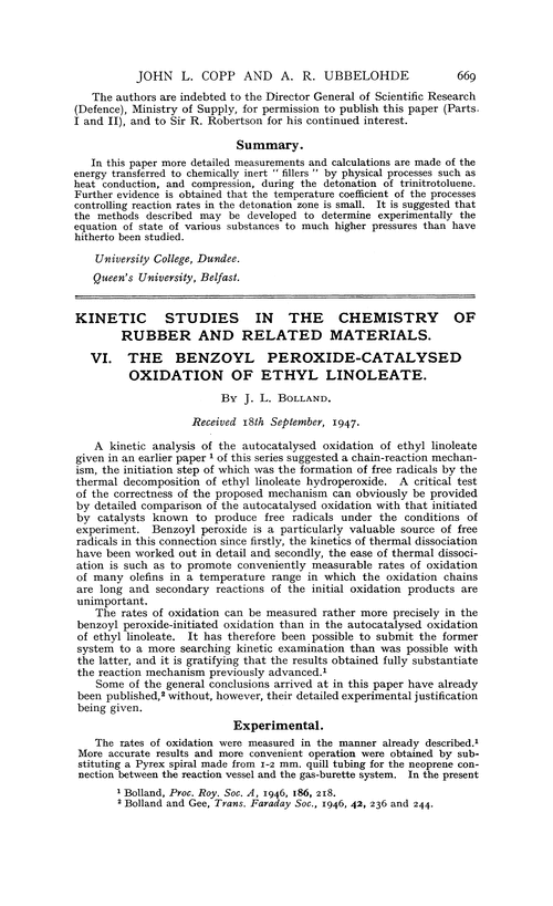 Kinetic studies in the chemistry of rubber and related materials. VI. The benzoyl peroxide-catalysed oxidation of ethyl linoleate