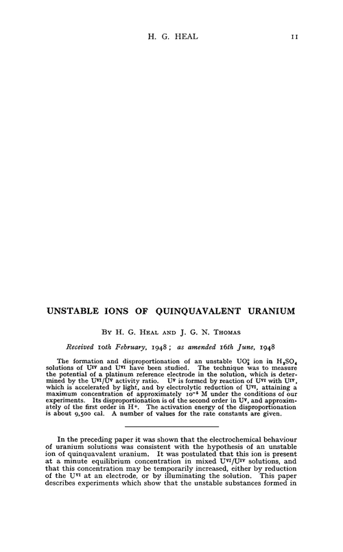 Unstable ions of quinquavalent uranium