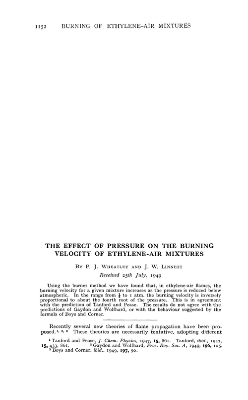 The effect of pressure on the burning velocity of ethylene-air mixtures