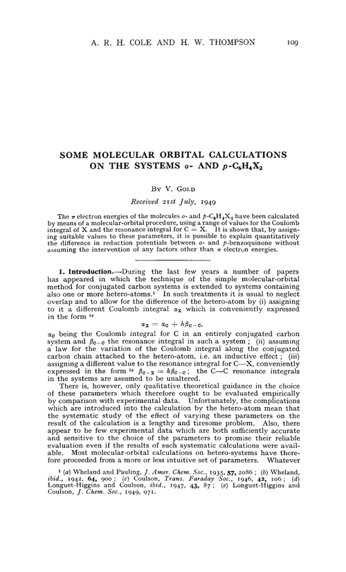 Some molecular orbital calculations on the systems o- and p-C6H4X2