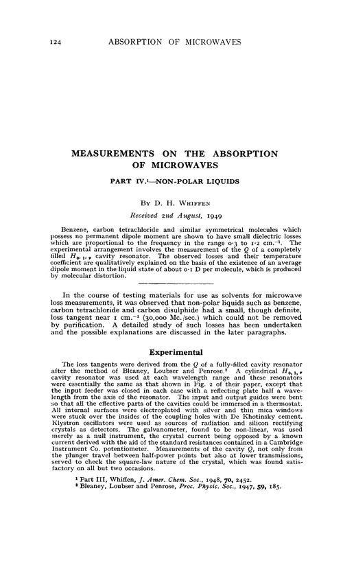 Measurements on the absorption of microwaves. Part IV.—Non-polar liquids