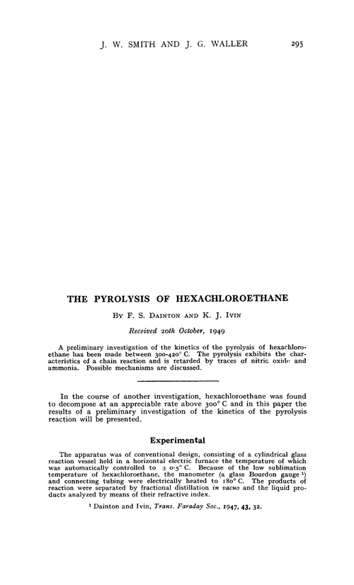 The pyrolysis of hexachloroethane