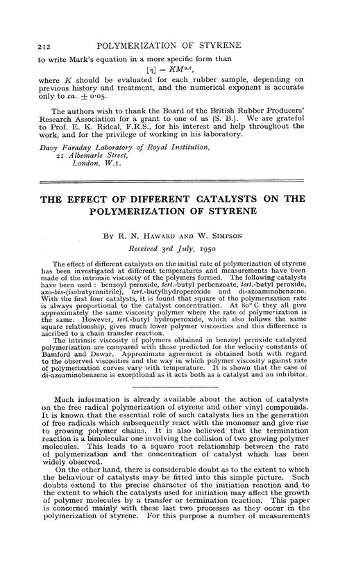 The effect of different catalysts on the polymerization of styrene