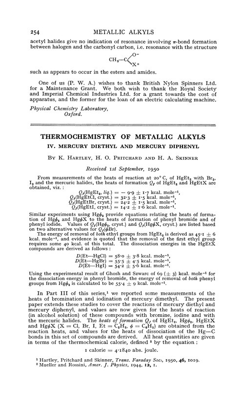 Thermochemistry of metallic alkyls. IV. Mercury diethyl and mercury diphenyl