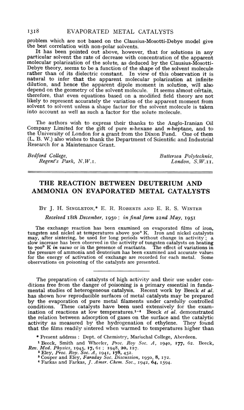 The reaction between deuterium and ammonia on evaporated metal catalysts