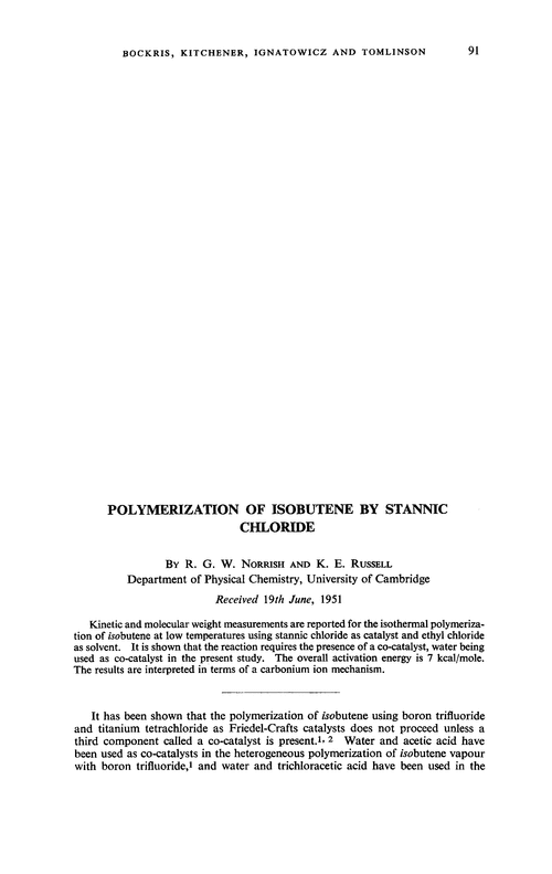 Polymerization of isobutene by stannic chloride