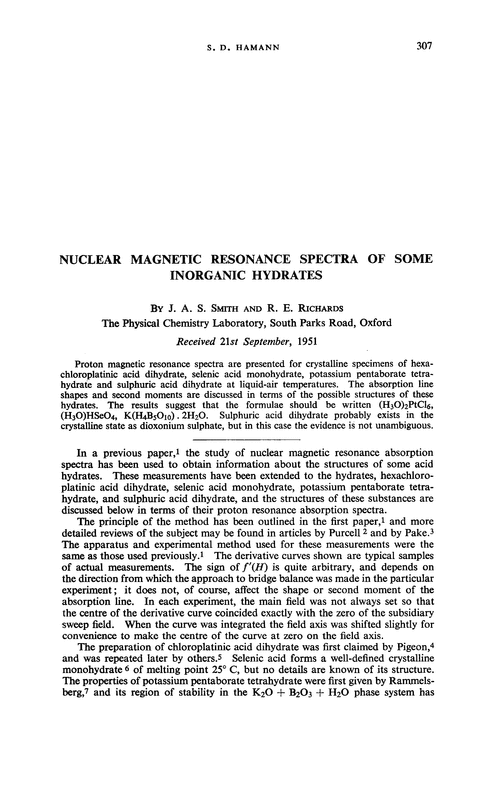 Nuclear magnetic resonance spectra of some inorganic hydrates
