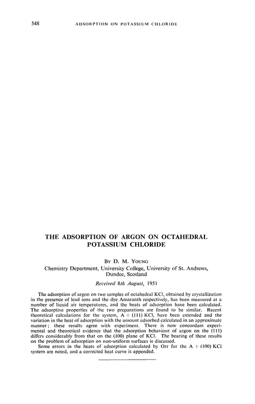 The adsorption of argon on octahedral potassium chloride
