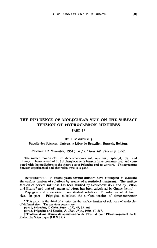 The influence of molecular size on the surface tension of hydrocarbon mixtures. Part 3