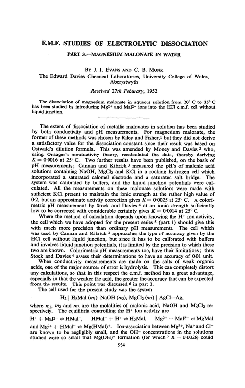 E.m.f. studies of electrolytic dissociation. Part 3.—Magnesium malonate in water