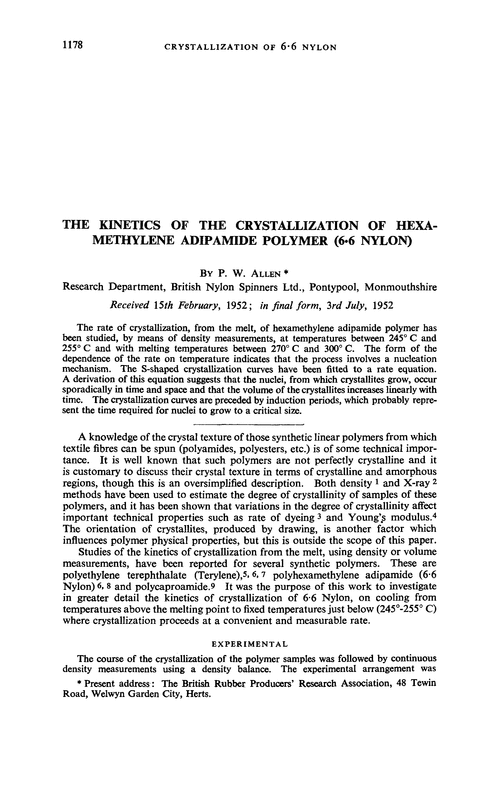 The kinetics of the crystallization of hexamethylene adipamide polymer (6·6 Nylon)