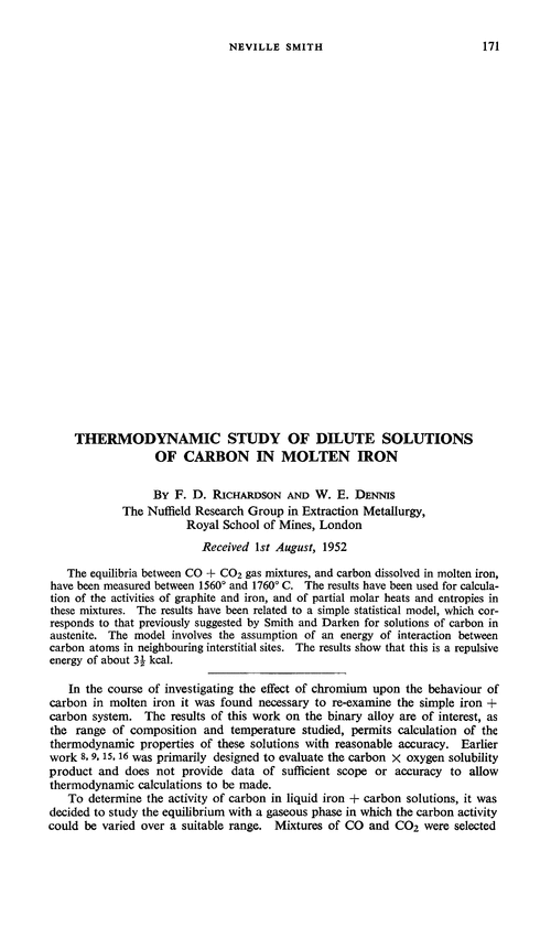 Thermodynamic study of dilute solutions of carbon in molten iron