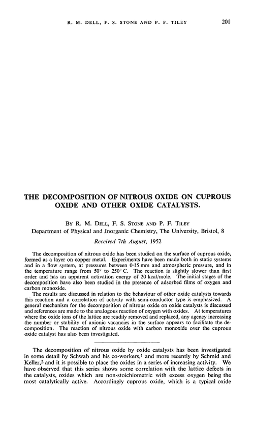The decomposition of nitrous oxide on cuprous oxide and other oxide catalysts