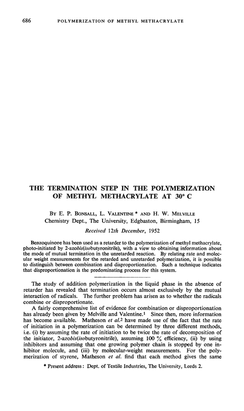 The termination step in the polymerization of methyl methacrylate at 30° C