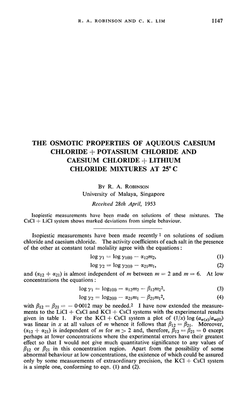 The osmotic properties of aqueous caesium chloride + potassium chloride and caesium chloride + lithium chloride mixtures at 25° C
