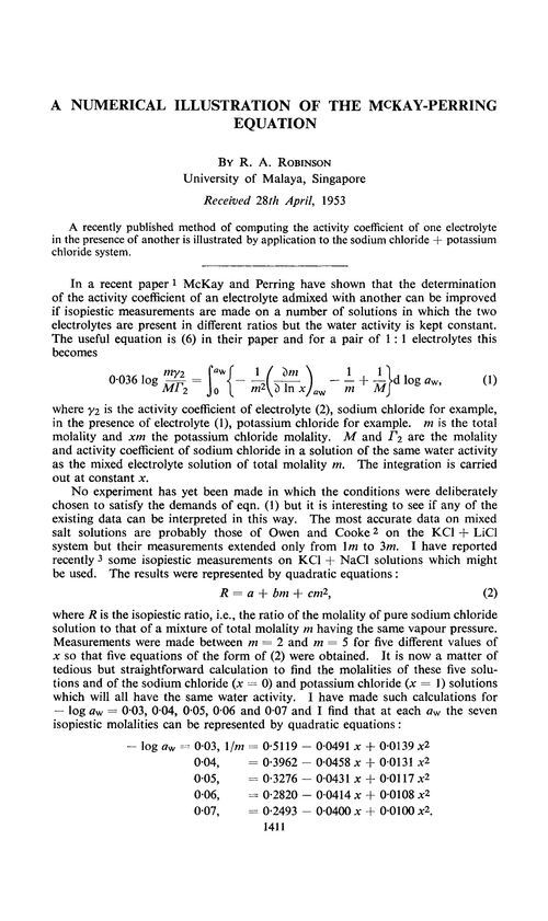 A numerical illustration of the McKay-Perring equation