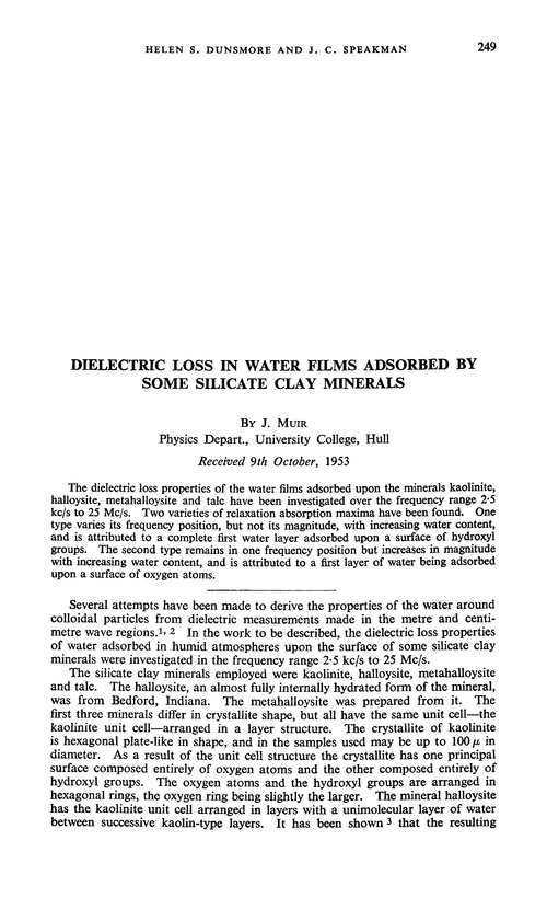 Dielectric loss in water films adsorbed by some silicate clay minerals
