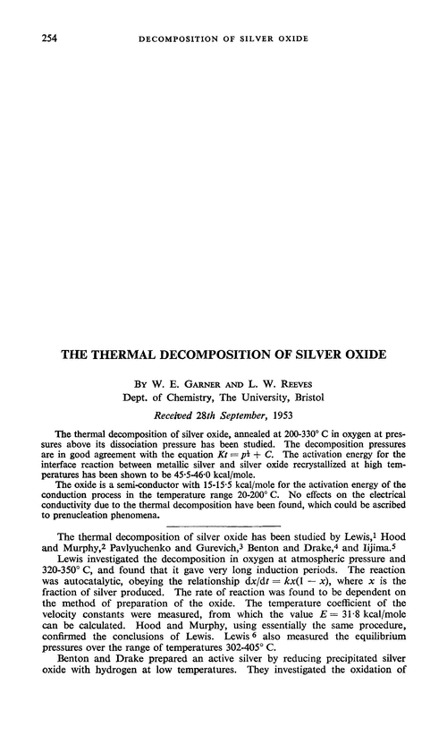 The thermal decomposition of silver oxide