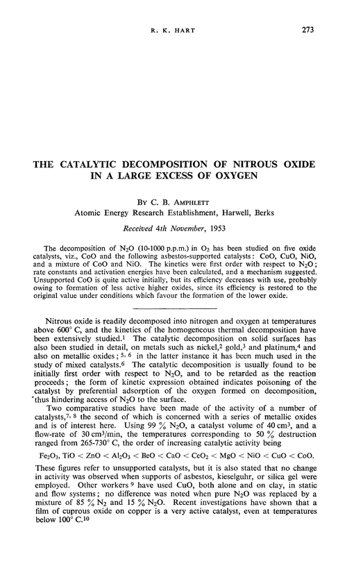 The catalytic decomposition of nitrous oxide in a large excess of oxygen