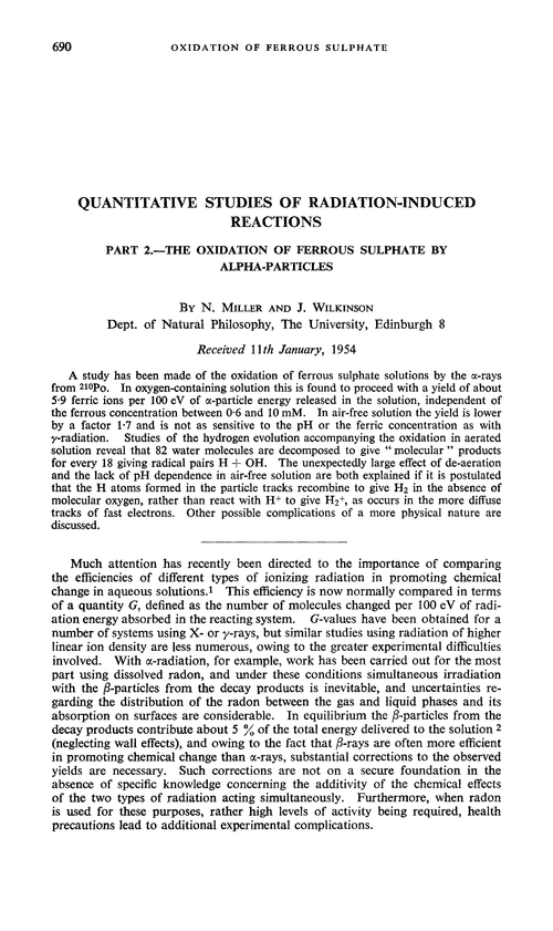 Quantitative studies of radiation-induced reactions. Part 2.—The oxidation of ferrous sulphate by alpha-particles