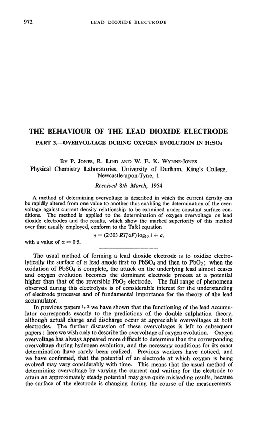 The behaviour of the lead dioxide electrode. Part 3.—Overvoltage during oxygen evolution in H2SO4