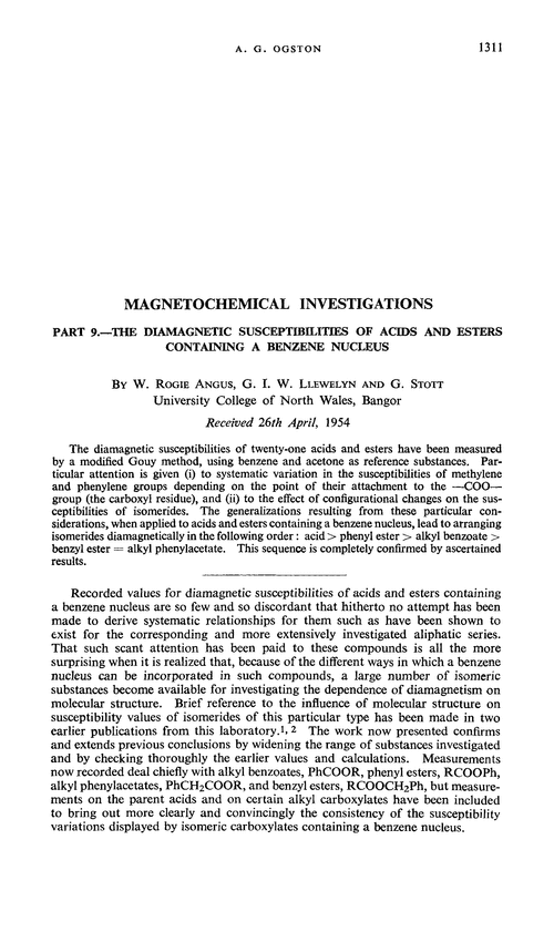 Magnetochemical investigations. Part 9.—The diamagnetic susceptibilities of acids and esters containing a benzene nucleus