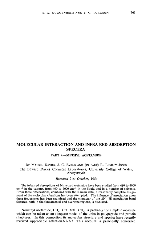 Molecular interaction and infra-red absorption spectra. Part 4.—Methyl acetamide
