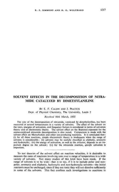 Solvent effects in the decomposition of nitramide catalyzed by dimethylaniline
