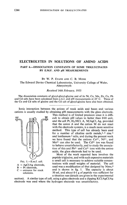 Electrolytes in solutions of amino acids. Part 6.—Dissociation constants of some triglycinates by e.m.f. and pH measurements