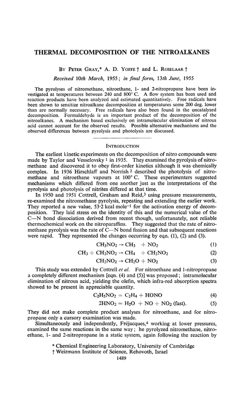 Thermal decomposition of the nitroalkanes