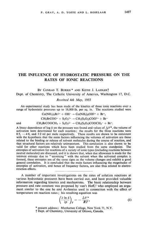 The influence of hydrostatic pressure on the rates of ionic reactions