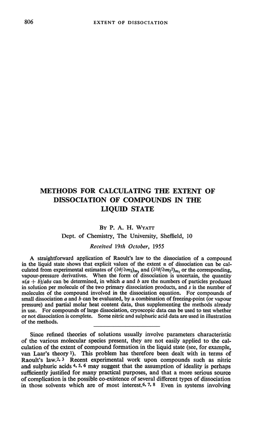 Methods for calculating the extent of dissociation of compounds in the liquid state