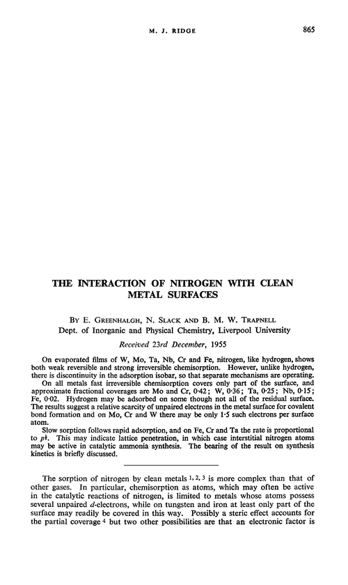 The interaction of nitrogen with clean metal surfaces